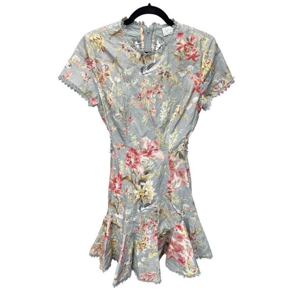 Zimmermann Floral Lace-UpโBack Mini Dress, Size 6 US - Picture 5 of 16